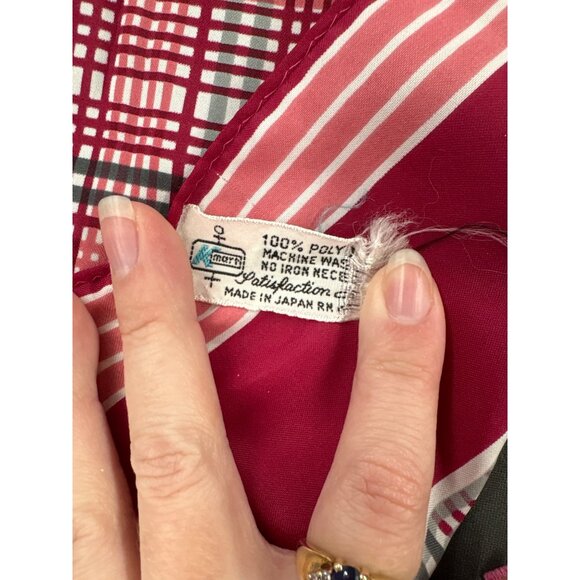 Vintage Japanese Poly Plaid Scarf/Bandana Red Check Headwear - Picture 4 of 4